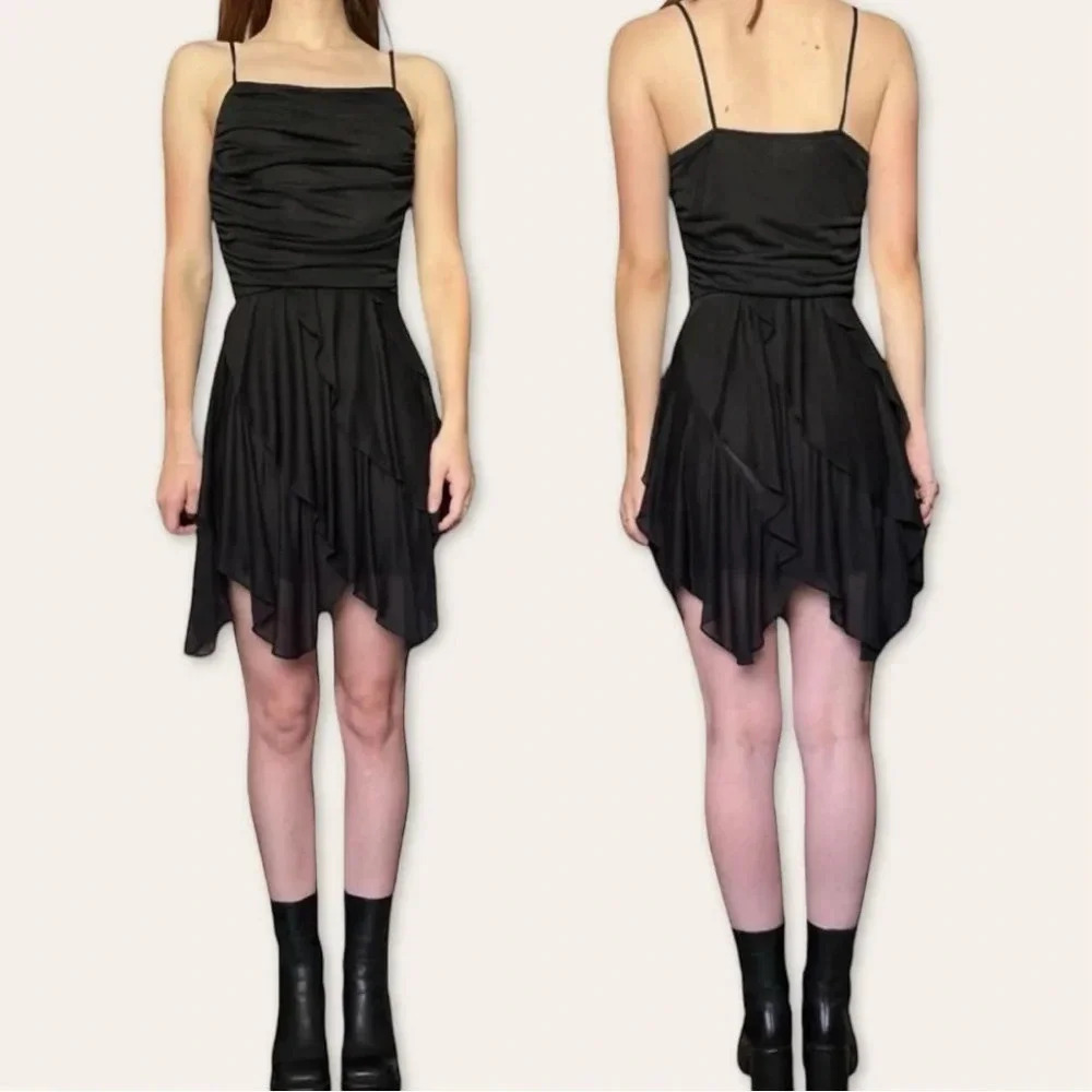 New Leaf by Samir 70s vintage draped chiffon grunge dark fairy mini dress (XS)